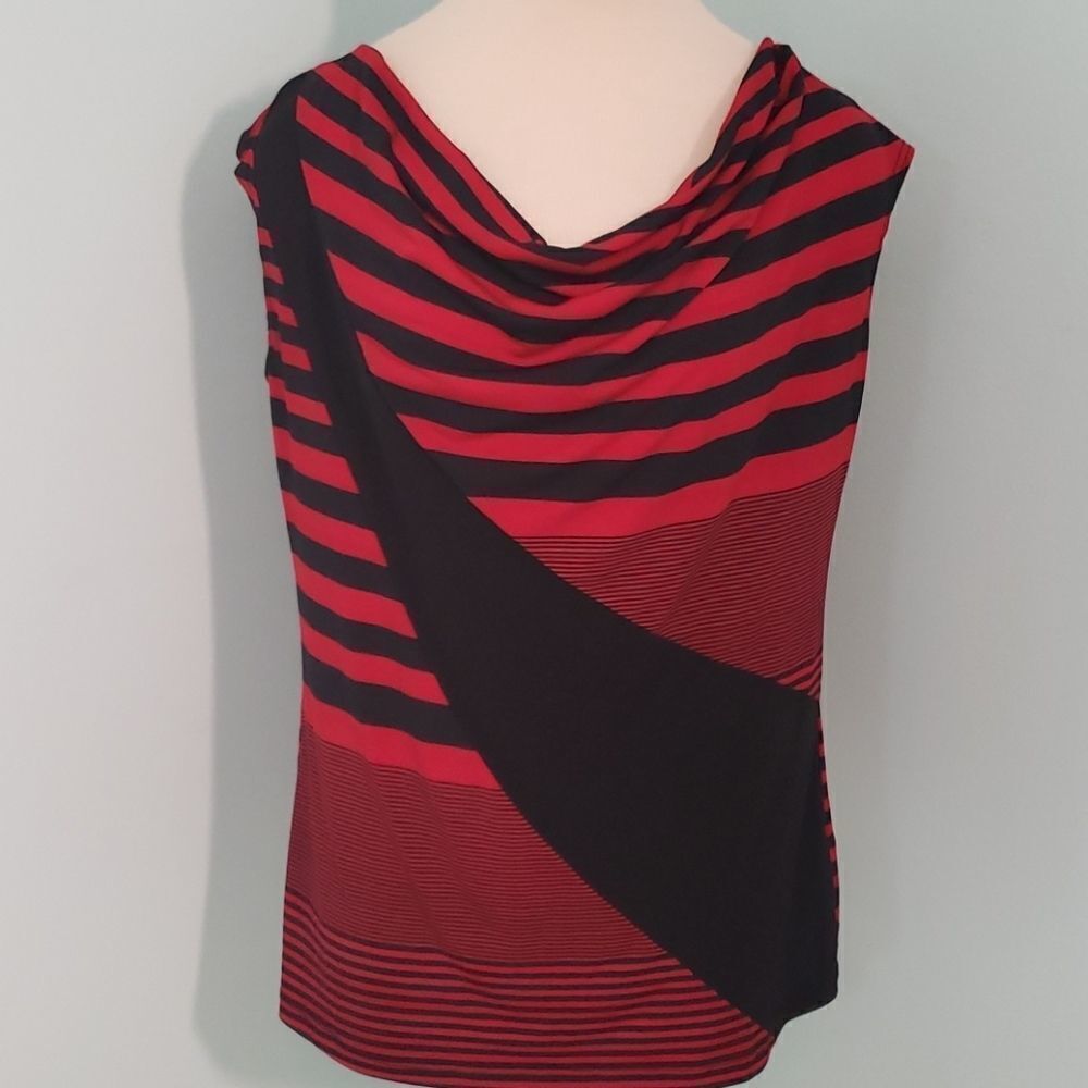 Susan Lawrence Cowl Neck Blouse Womens Size L Red Black Striped Colorblock‎ Top